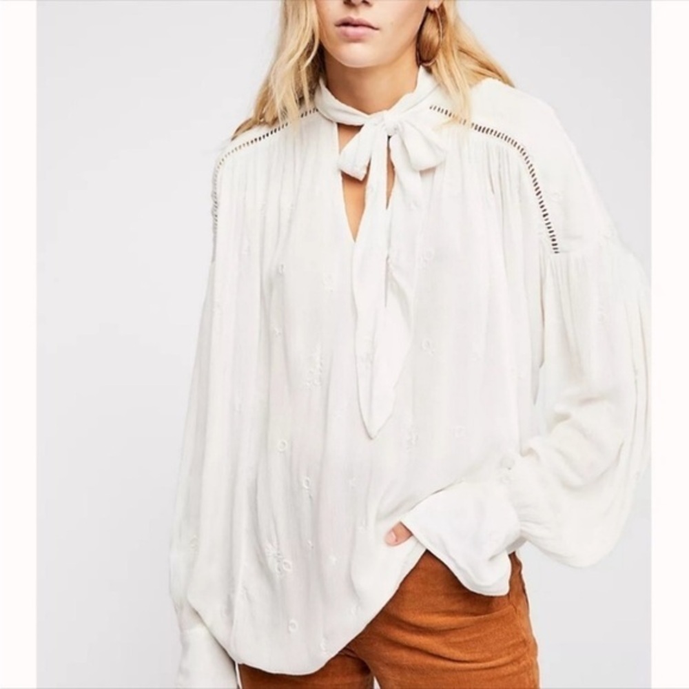 Nwot Free People Wishful Moments Ivory Bohemian Long Sleeve Blouse XS
